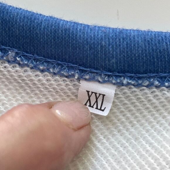 Black Cat Graphic Pew Pew Madafakas! Raglan Sweatshirt Blue & White XXL - Picture 7 of 8